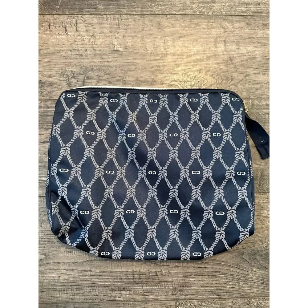 Vintage Christian Dior Blue & white nautical Pouch Make Up toiletry Bag travel - Picture 3 of 16